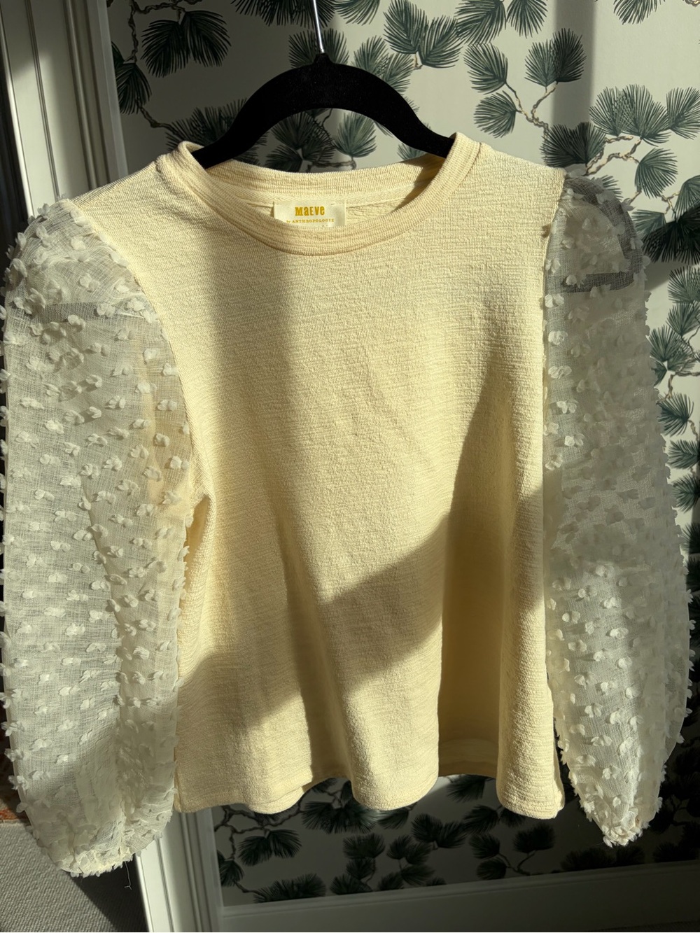 Maeve Cream Puff-Sleeve Textured Sweater